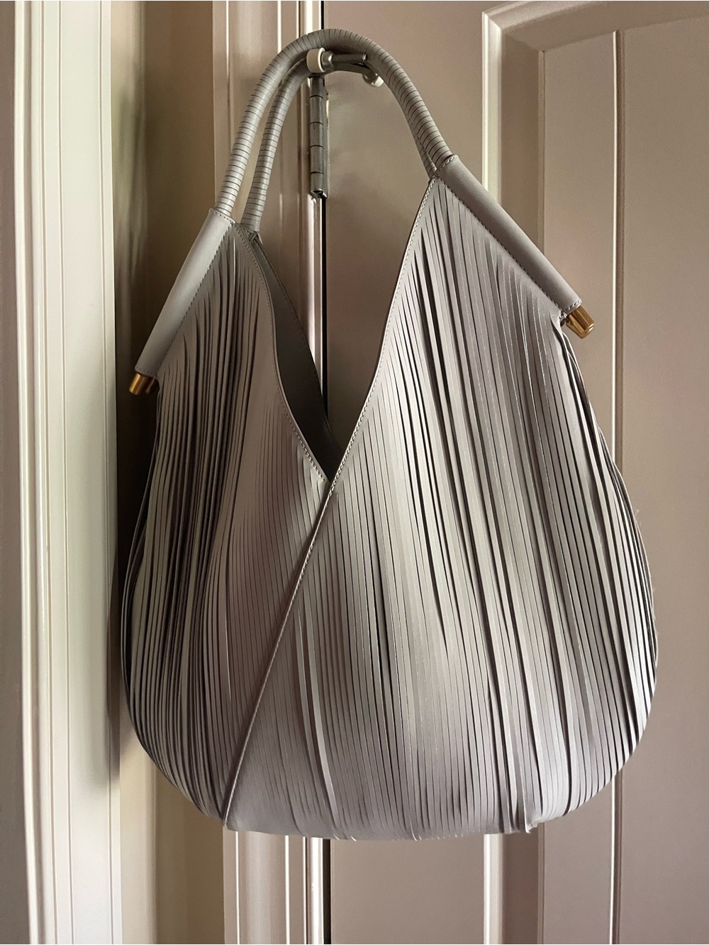 Gray Pleated Hobo Shoulder Bag